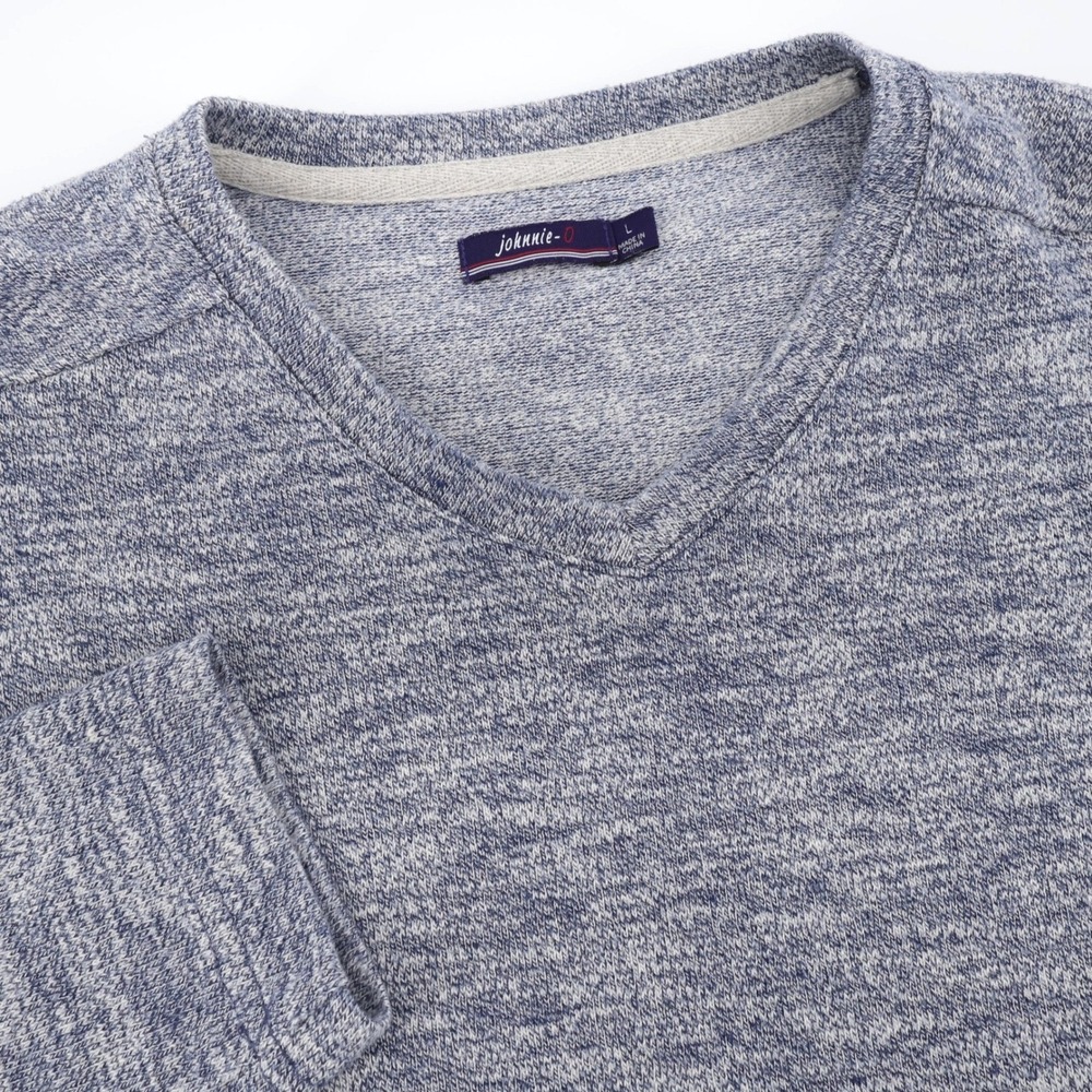 Johnnie-O V-Neck Heathered Knit Pullover Blue Mens Large Long Sleeve